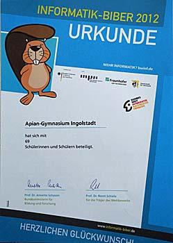 Urkunde "Informatik-Biber"